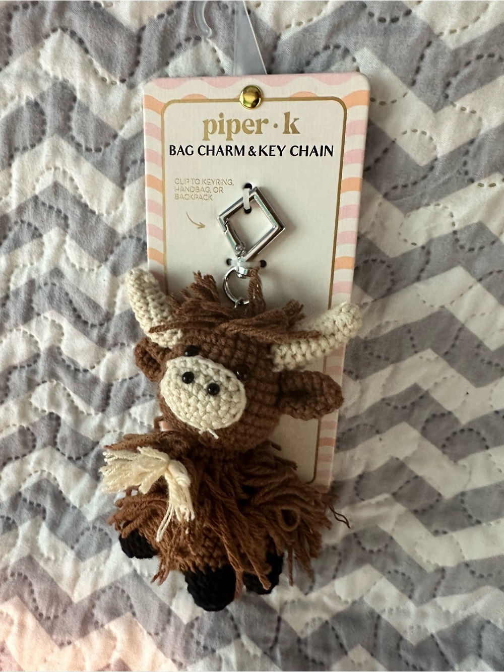 Piper K Crochet Highland Cow Bag Charm in Brown & Cream